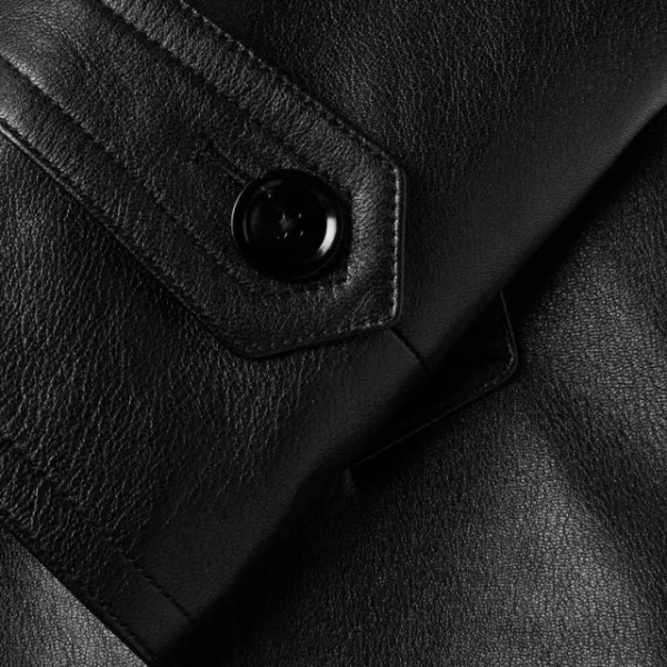 Cappotto doppiopetto nero in pelle di pecora da uomo