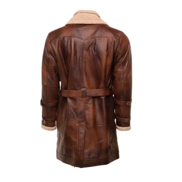 Cappotto da uomo in pelle vintage con fodera in sherpa