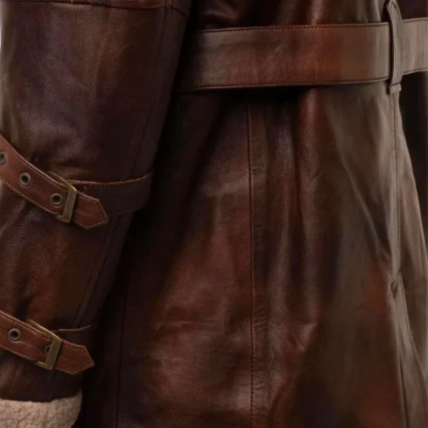Cappotto da uomo in pelle vintage con fodera in sherpa