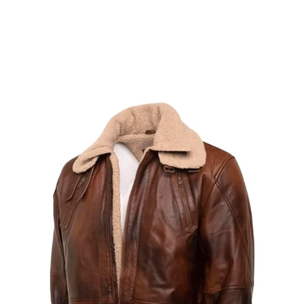 Cappotto da uomo in pelle vintage con fodera in sherpa