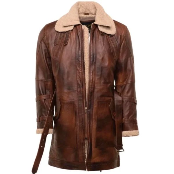 Cappotto da uomo in pelle vintage con fodera in sherpa