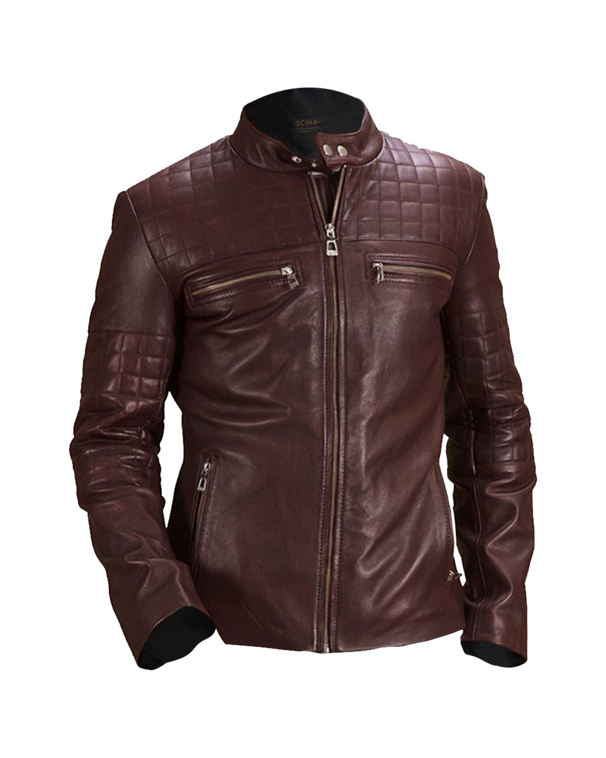 Giacca da motociclista in pelle trapuntata da uomo