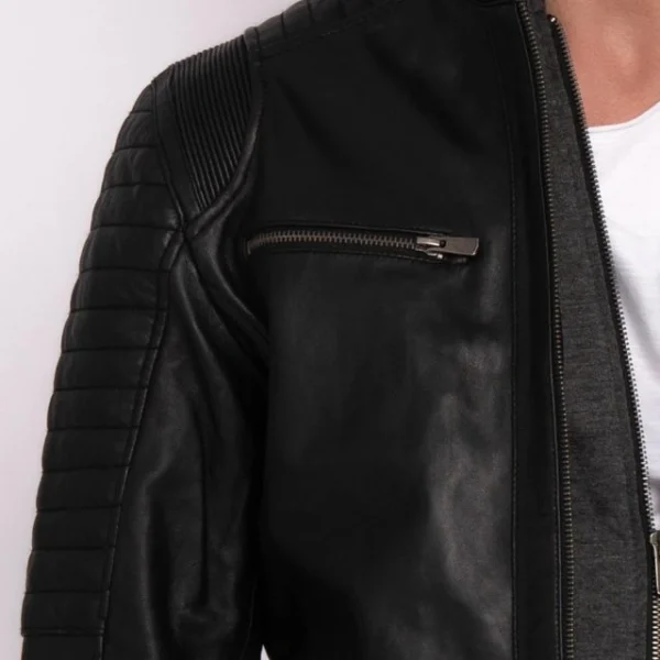 Giacca casual da uomo in vera pelle di agnello con cappuccio rimovibile