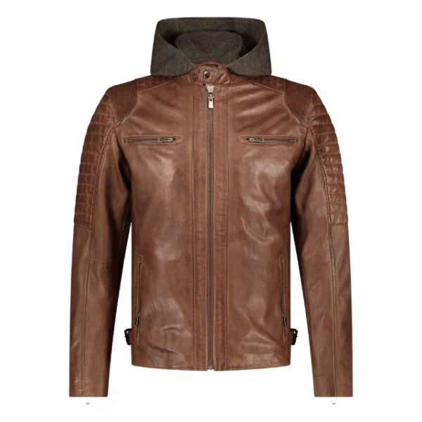 Giacca casual da uomo in vera pelle di agnello con cappuccio rimovibile