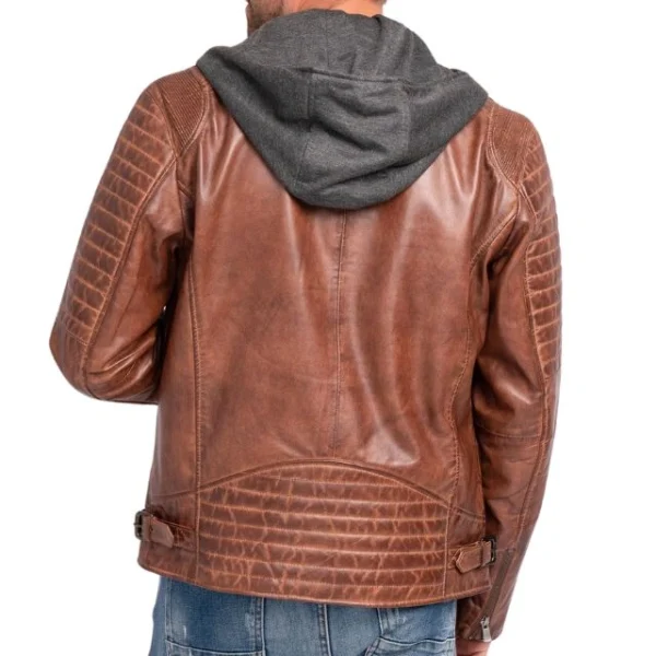 Giacca casual da uomo in vera pelle di agnello con cappuccio rimovibile