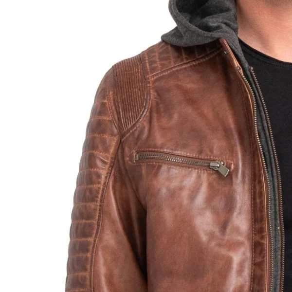 Giacca casual da uomo in vera pelle di agnello con cappuccio rimovibile