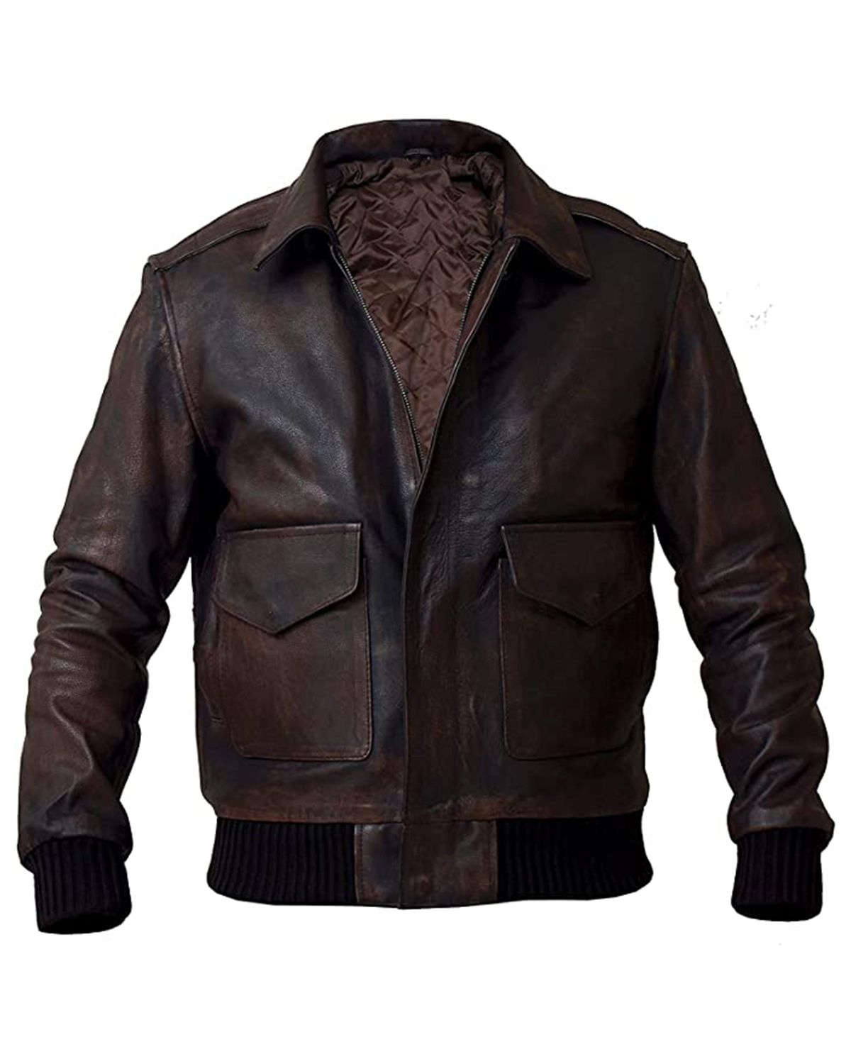 Giacca militare in pelle da aviatore da uomo, modello Pilot A2 Bomber