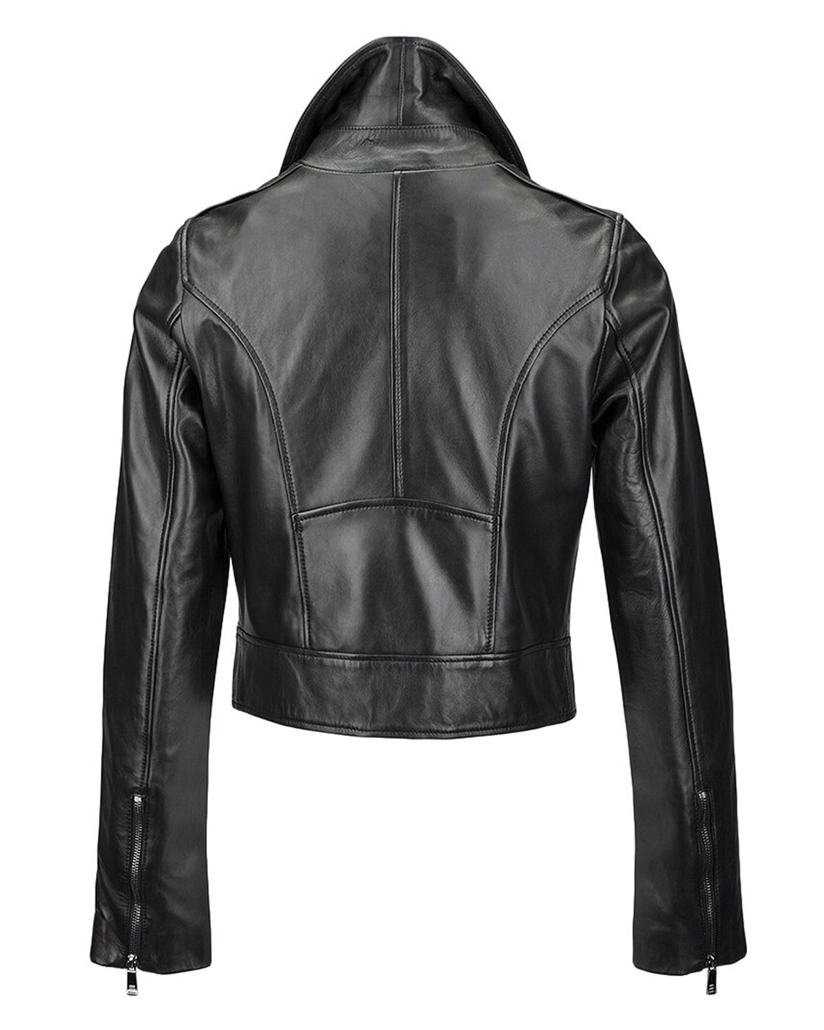 Giacca da motociclista slim fit in pelle di pecora nera da donna