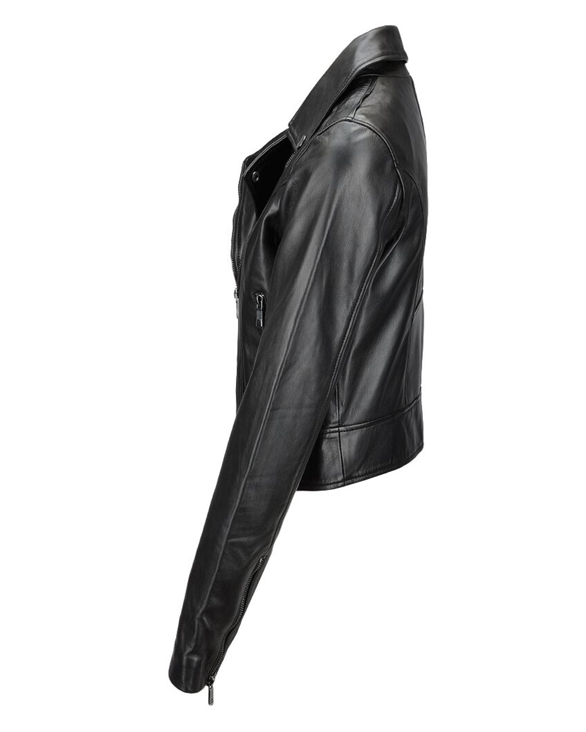 Giacca da motociclista slim fit in pelle di pecora nera da donna