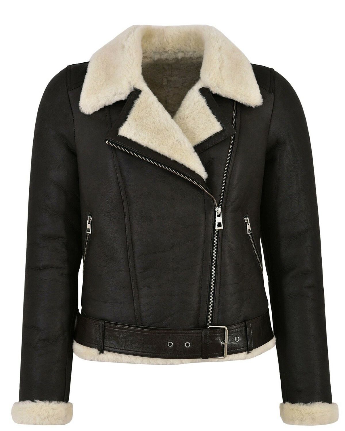 Giacca in pelle da motociclista Celia Shearling