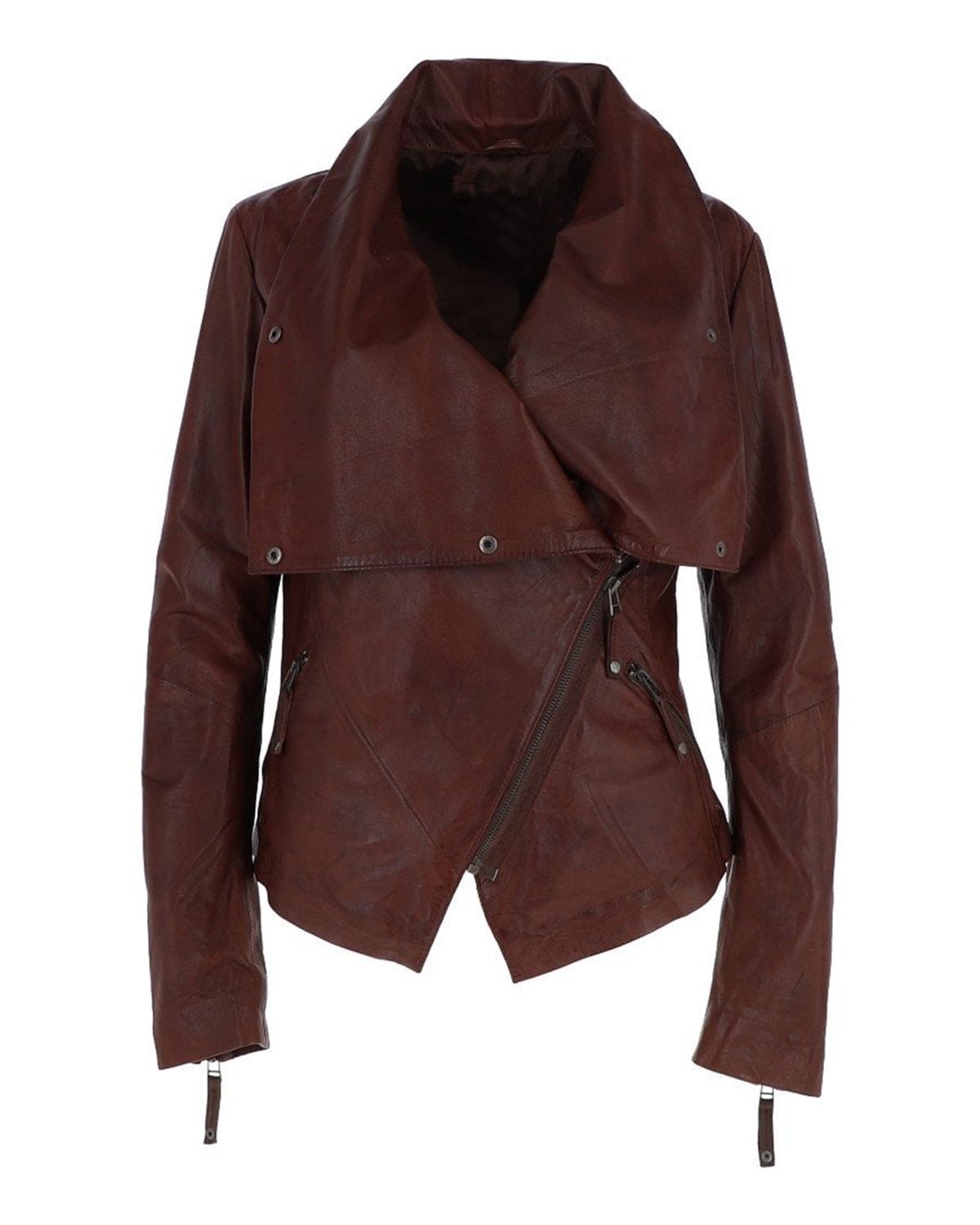 Giacca da motociclista classica in pelle di pecora da donna color cognac