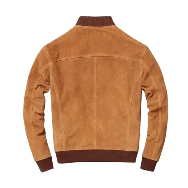 Giubbotto bomber in pelle scamosciata color cuoio da uomo