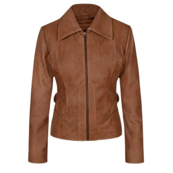 Giacca in pelle marrone vintage da donna