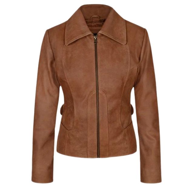 Giacca in pelle marrone vintage da donna
