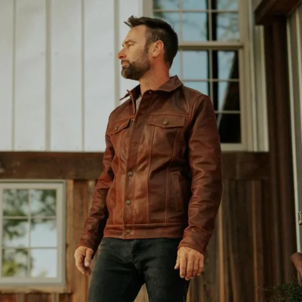 Giacca in pelle marrone vintage da uomo