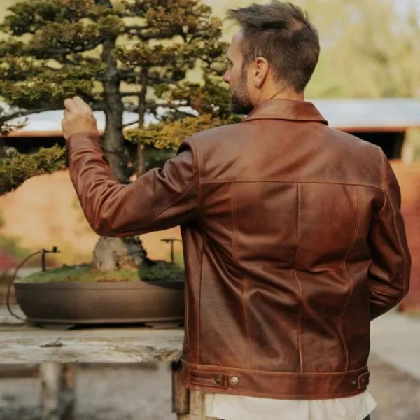 Giacca in pelle marrone vintage da uomo