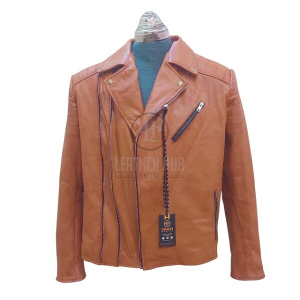 Giacca da motociclista in pelle di pecora marrone da uomo in stile Racer