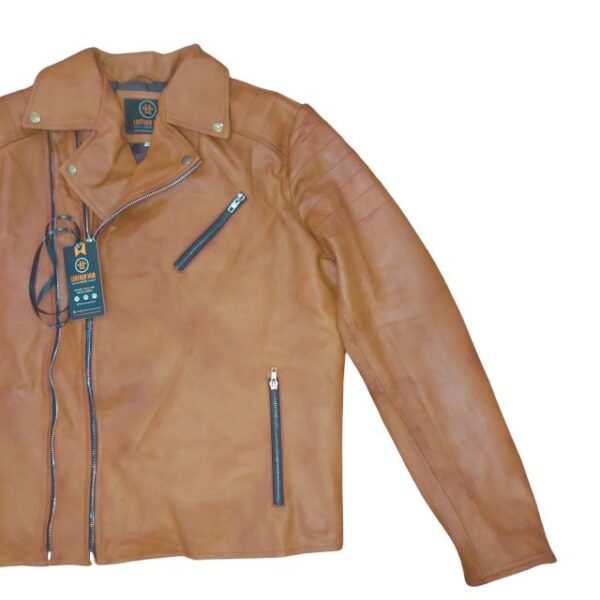 Giacca da motociclista in pelle di pecora marrone da uomo in stile Racer