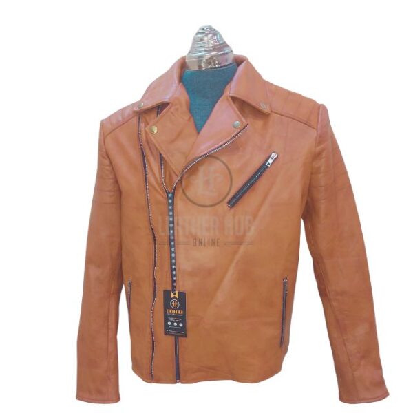 Giacca da motociclista in pelle di pecora marrone da uomo in stile Racer