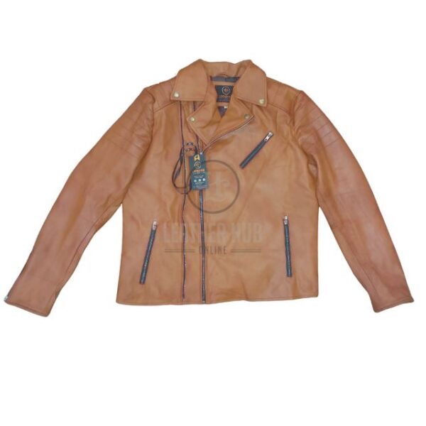 Giacca da motociclista in pelle di pecora marrone da uomo in stile Racer
