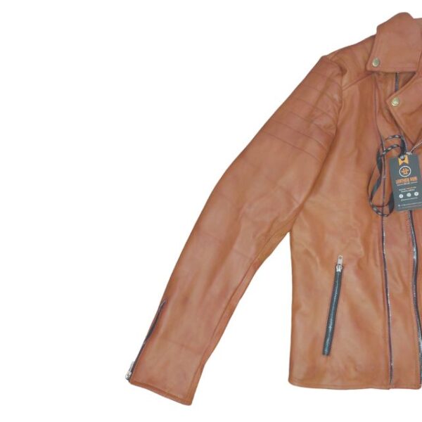Giacca da motociclista in pelle di pecora marrone da uomo in stile Racer