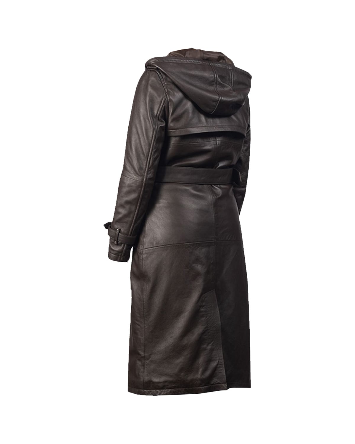 Trench lungo in pelle naturale da donna, nero