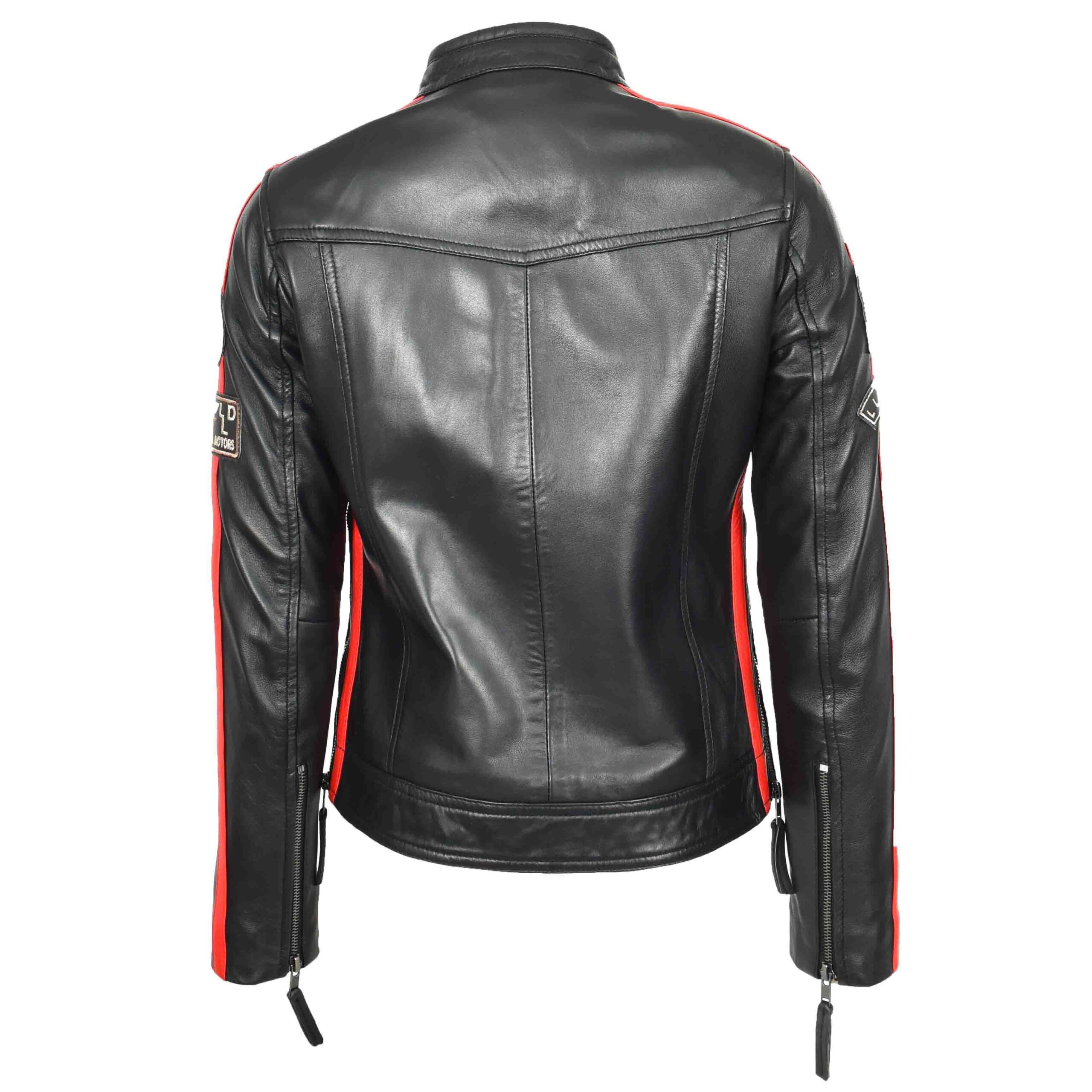 BUNERI Chaqueta Biker Cafe Racer de Cuero para Mujer Insignias Moto Negra - Imagen 2