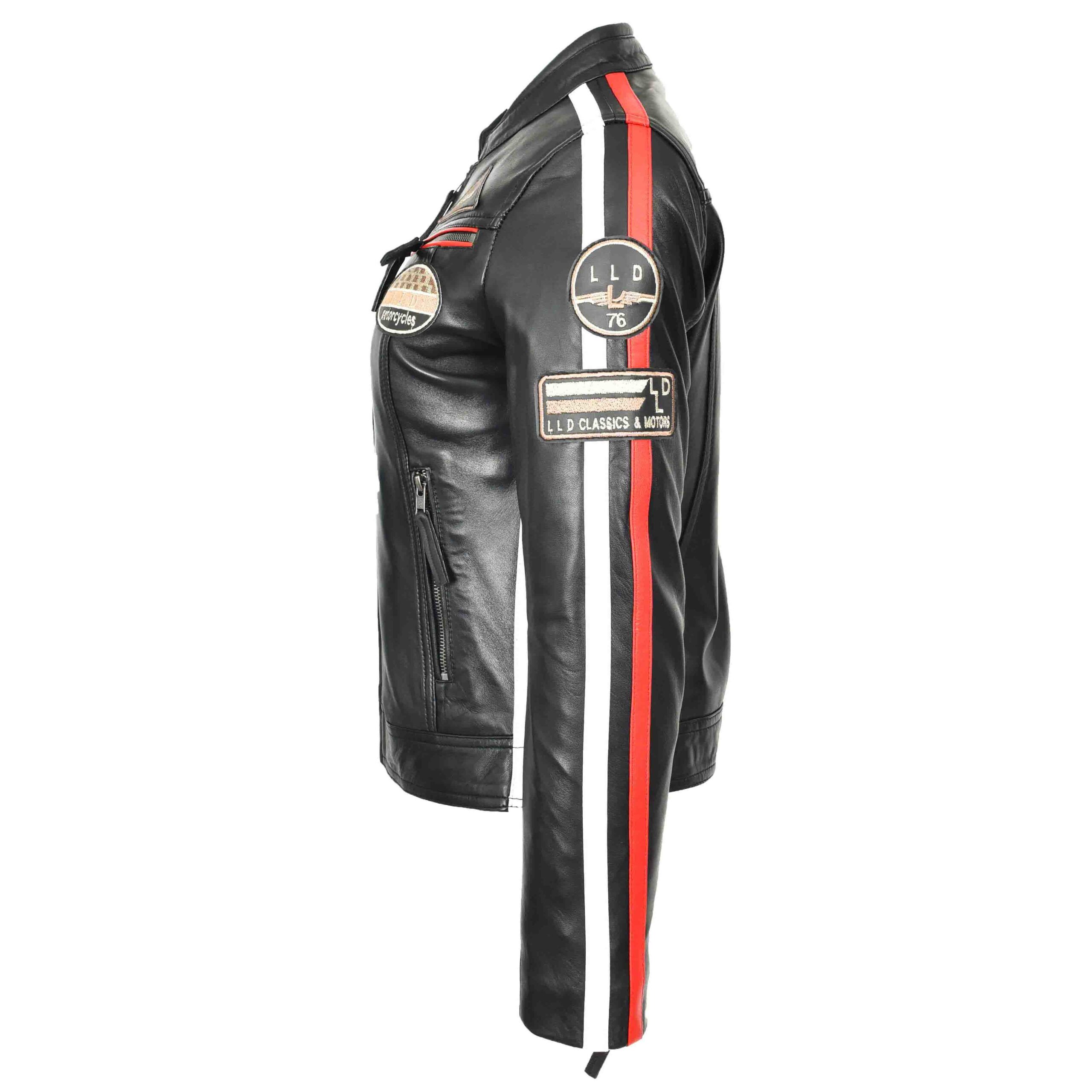 BUNERI Chaqueta Biker Cafe Racer de Cuero para Mujer Insignias Moto Negra - Imagen 5