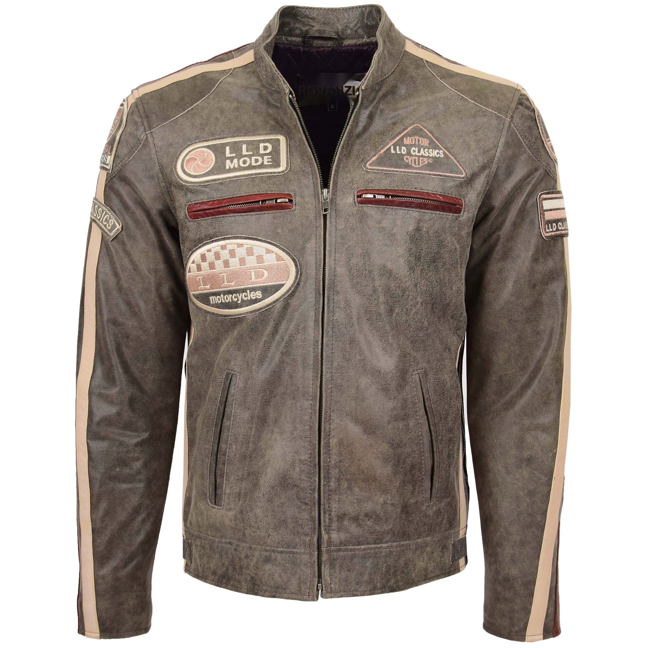 BUNERI Biker Cuero Kurt Marrón con Insignias Hombre