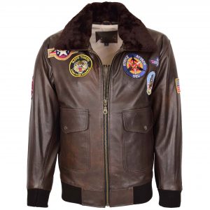 BUNERI Chaqueta Hombre Cuero Bomber Estilo Air Force Marron