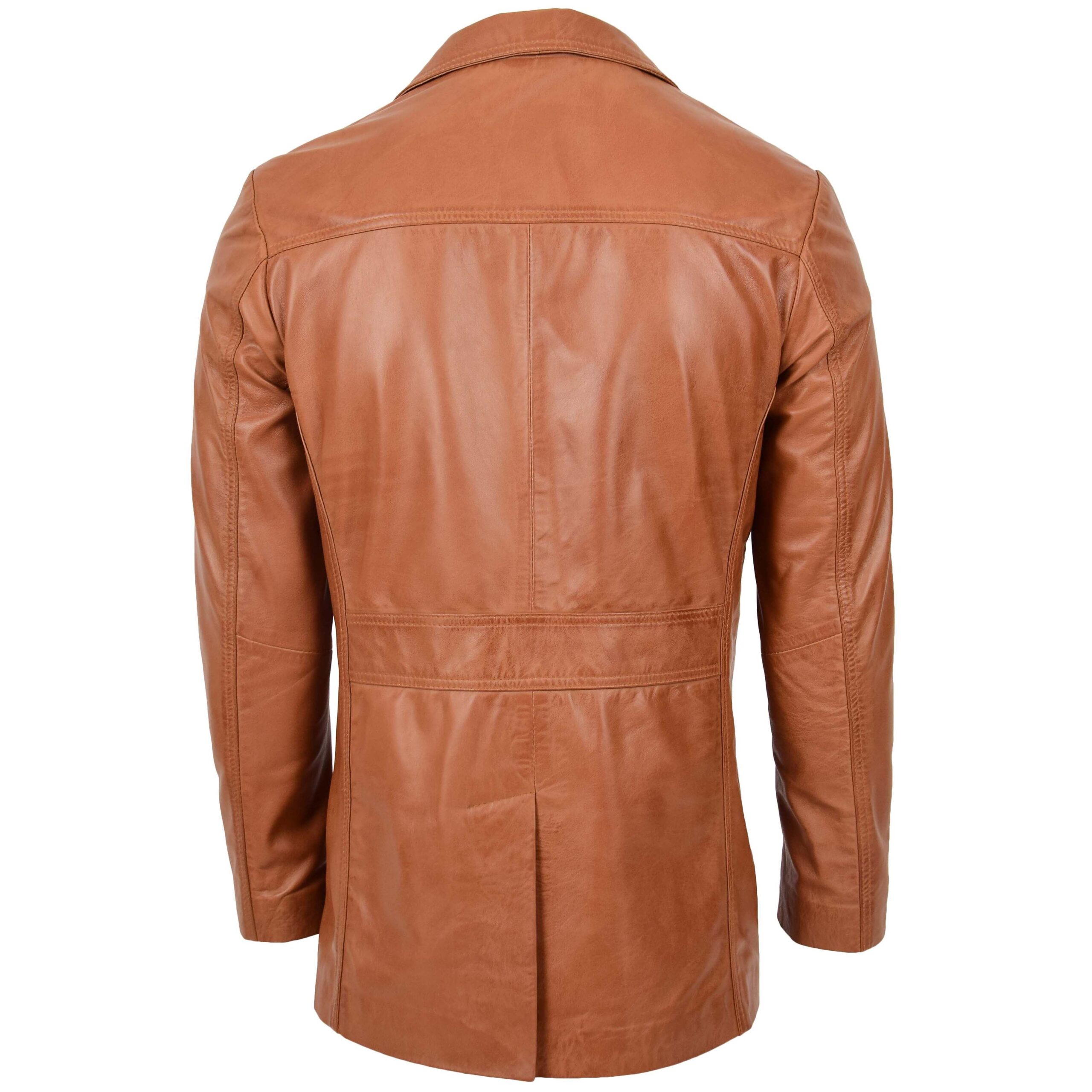 BUNERI Chaqueta Reefer de Cuero Tan para Hombre con Botonadura - Imagen 2