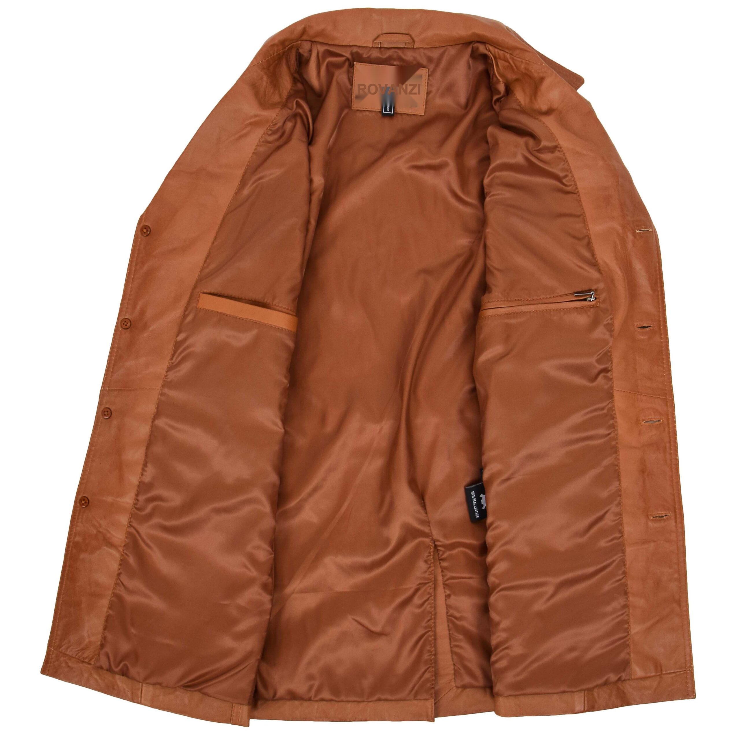 BUNERI Chaqueta Reefer de Cuero Tan para Hombre con Botonadura - Imagen 5