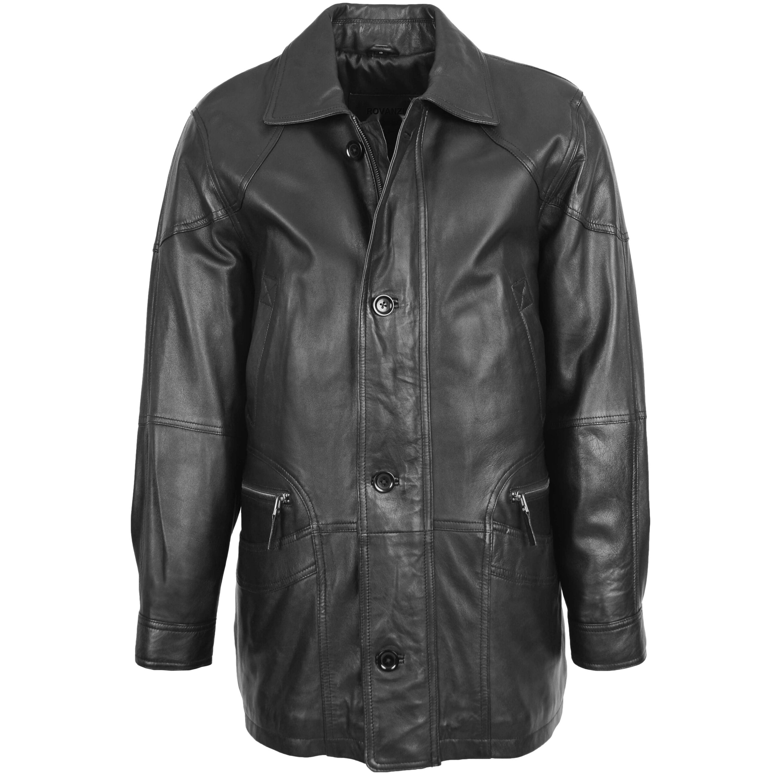 BUNERI M2 Abrigo Hombre Cuero Invierno Carro Clasico Negro