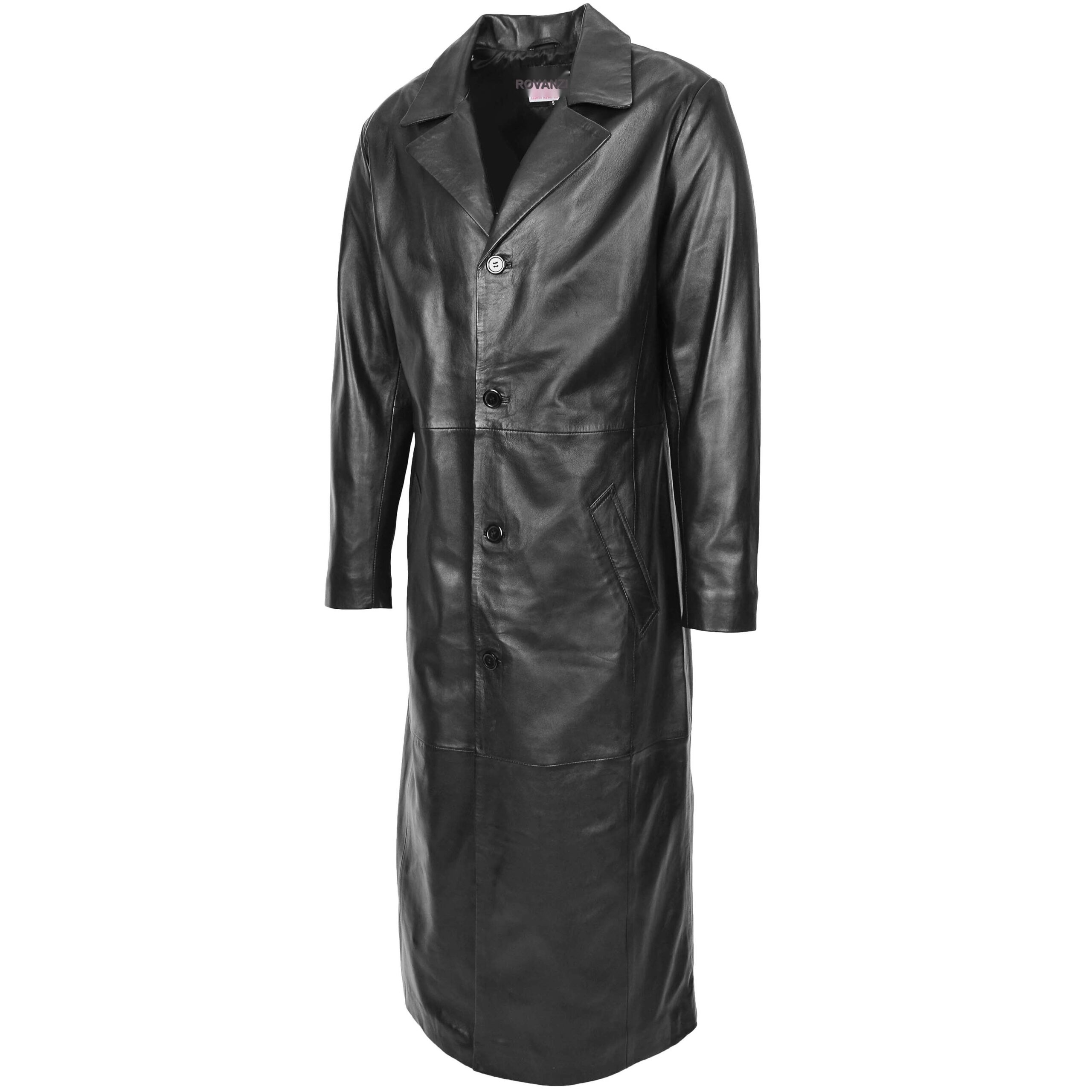 BUNERI Abrigo de Cuero de Longitud Completa para Hombre Negro - Imagen 4