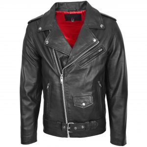 BUNERI Chaqueta Biker de Cuero Estilo Brando para Hombre Negro