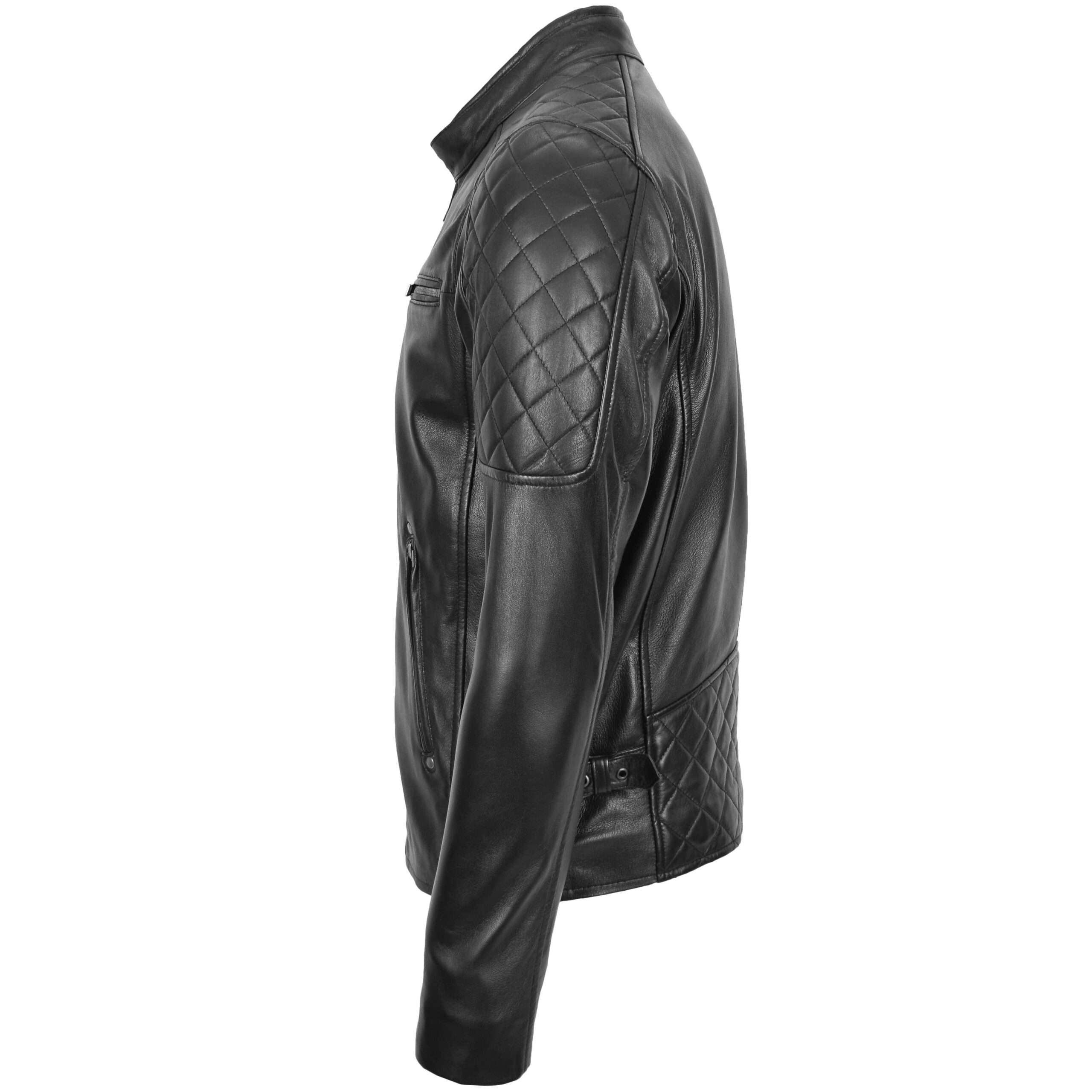 BUNERI Chaqueta Hombre Cuero Estilo Biker con Detalle Acolchado Negro - Imagen 4