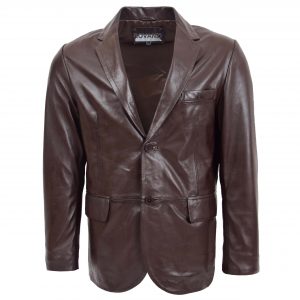 BUNERI Blazer de Cuero Dos Botones para Hombre Marrón
