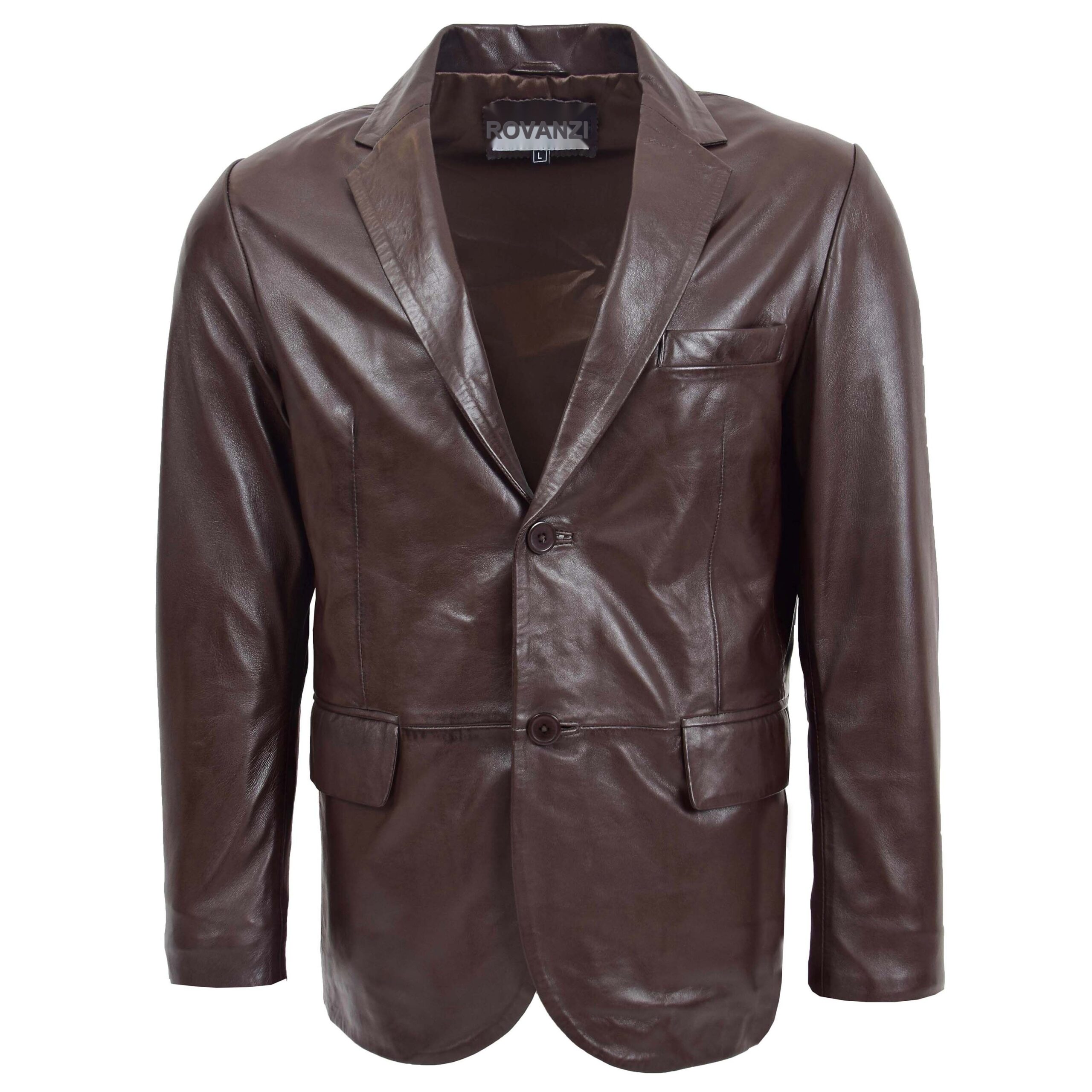 BUNERI Blazer de Cuero Dos Botones para Hombre Marrón