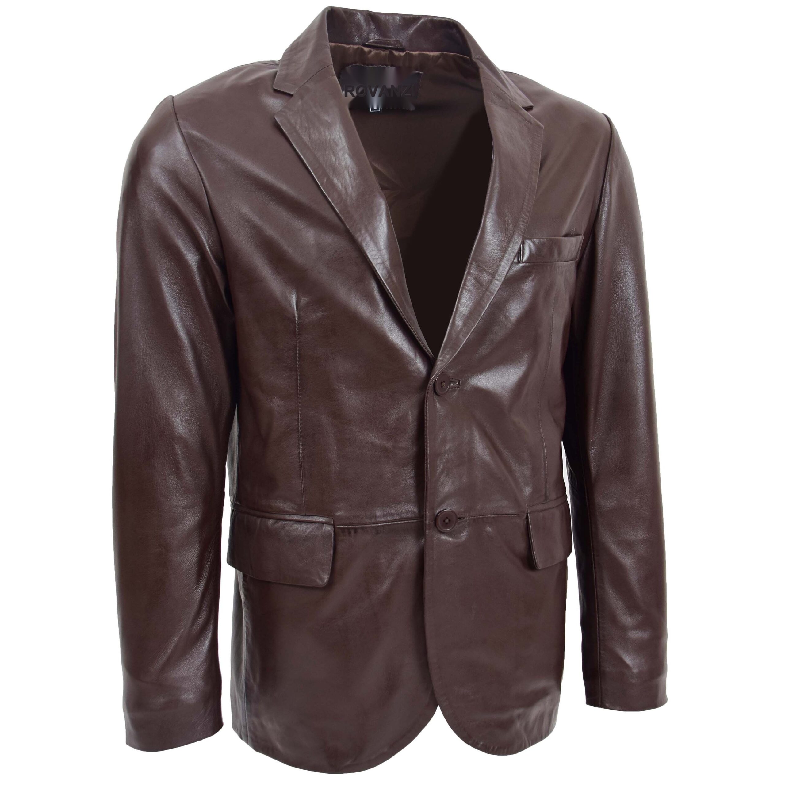 BUNERI Blazer de Cuero Dos Botones para Hombre Marrón - Imagen 3