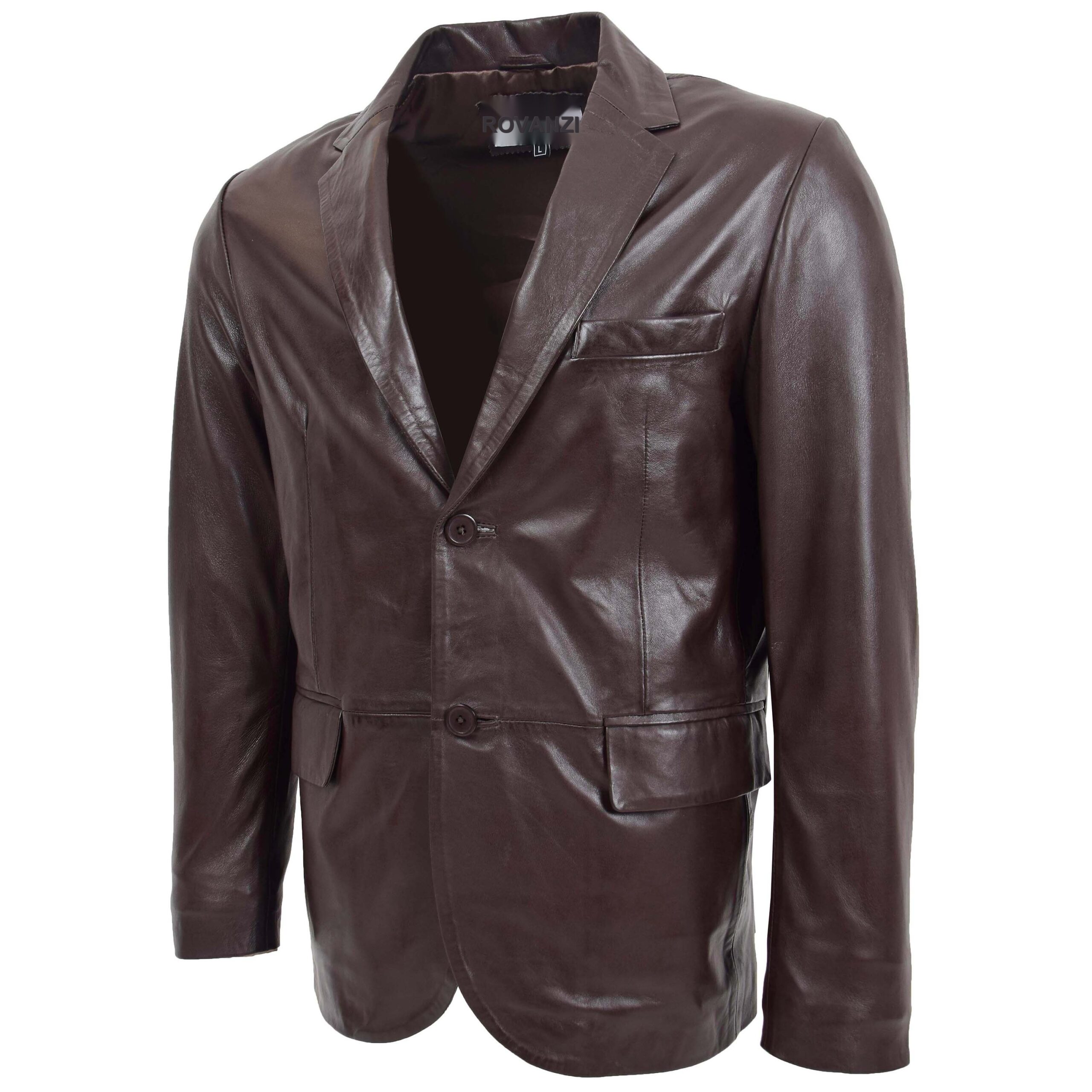 BUNERI Blazer de Cuero Dos Botones para Hombre Marrón - Imagen 4