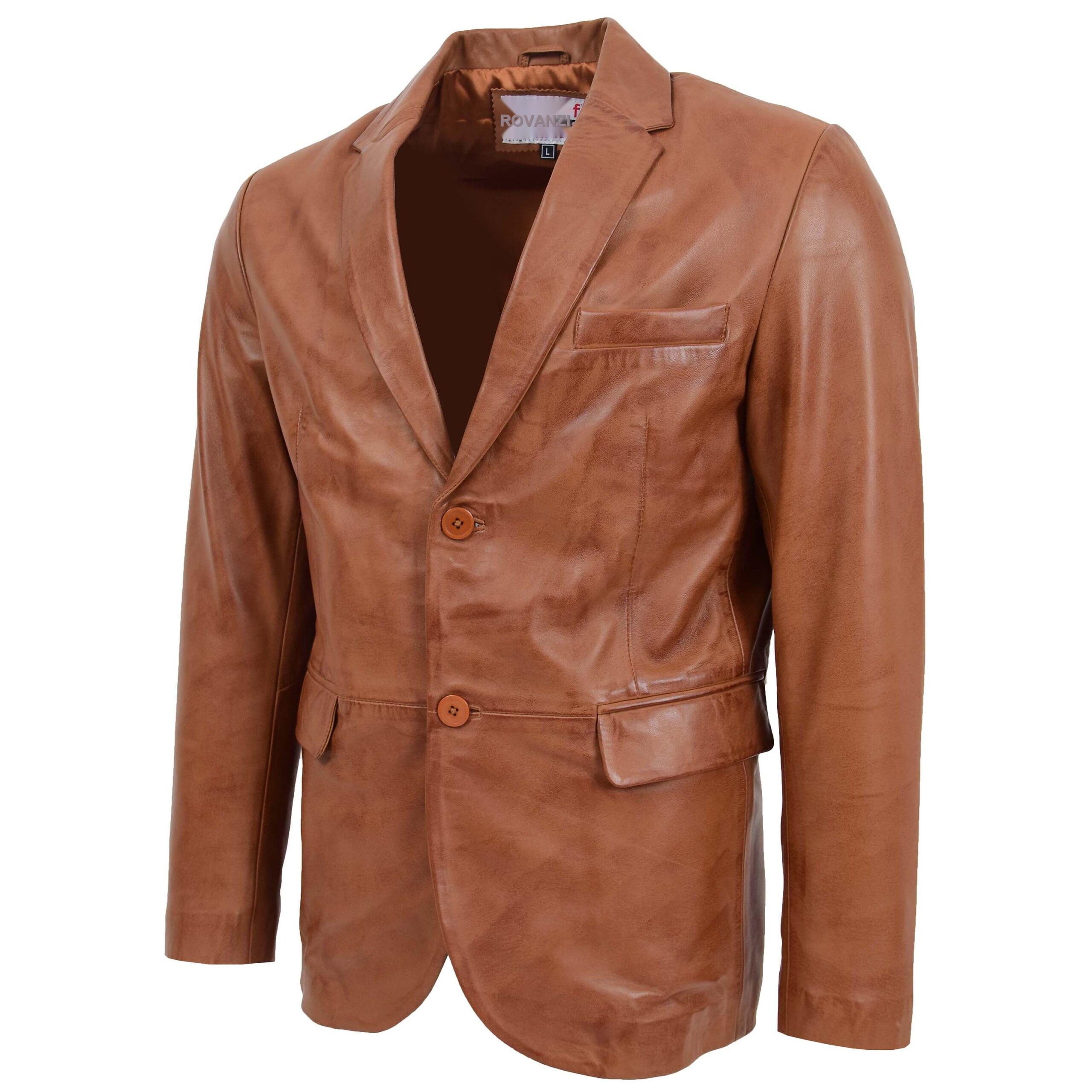 BUNERI Blazer de Cuero Tan para Hombre de Dos Botones - Imagen 4