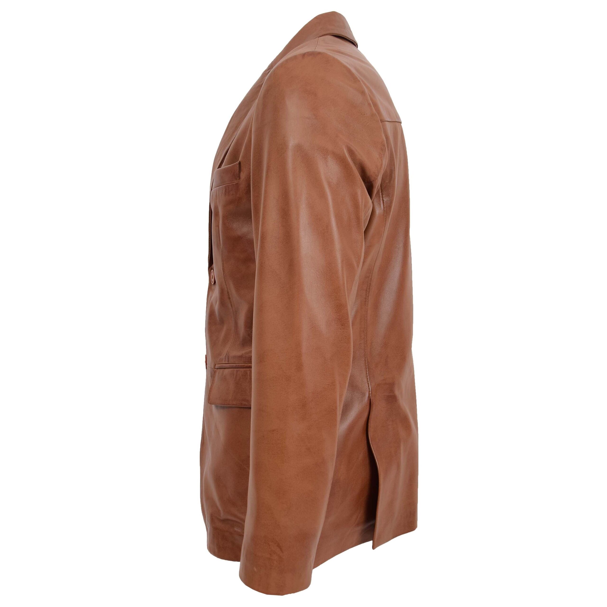 BUNERI Blazer de Cuero Tan para Hombre de Dos Botones - Imagen 5