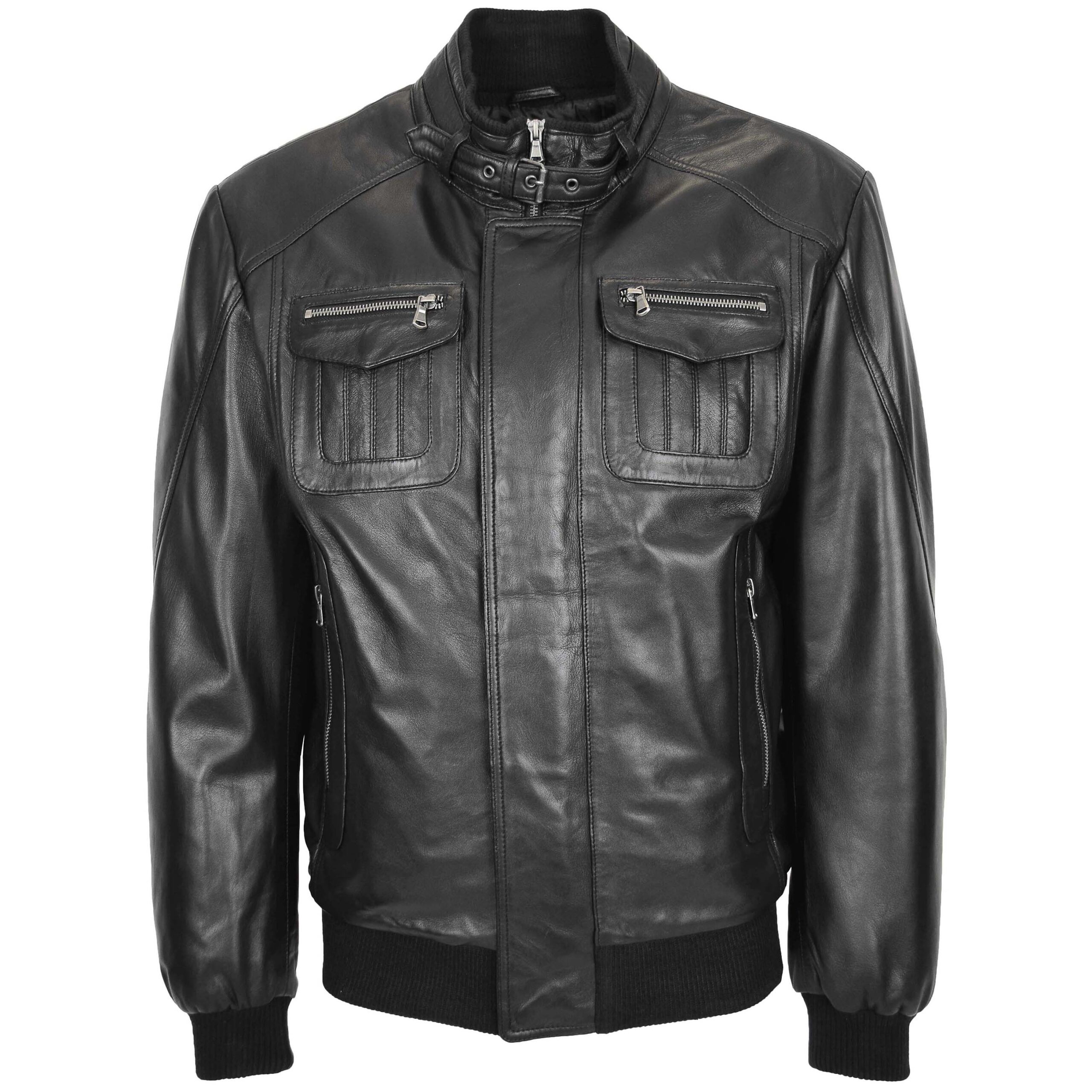 BUNERI Chaqueta Hombre Cuero Bomber Cazadora de Vuelo Negro - Imagen 3
