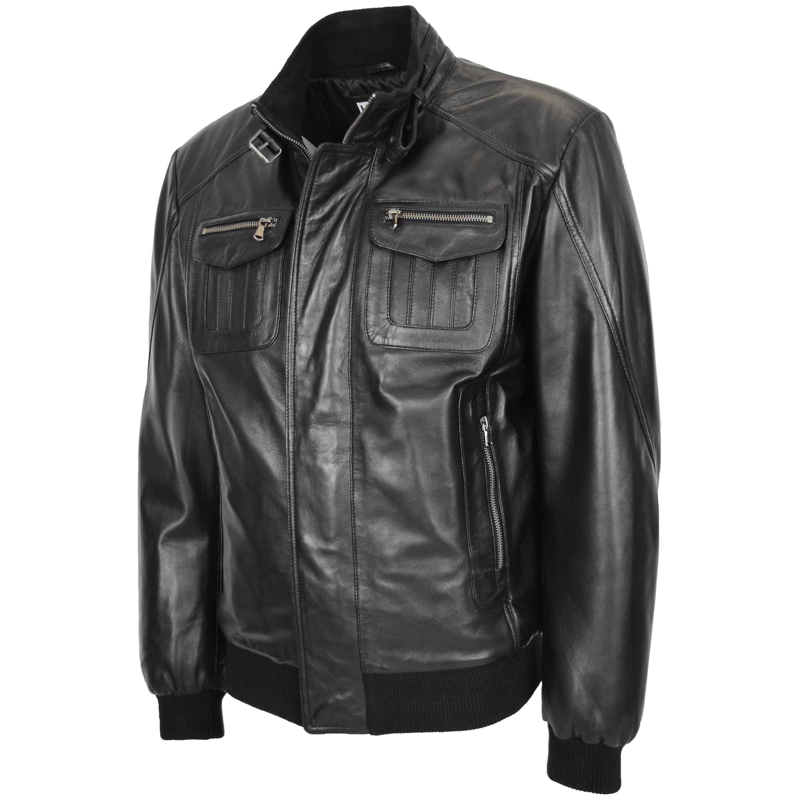 BUNERI Chaqueta Hombre Cuero Bomber Cazadora de Vuelo Negro - Imagen 4