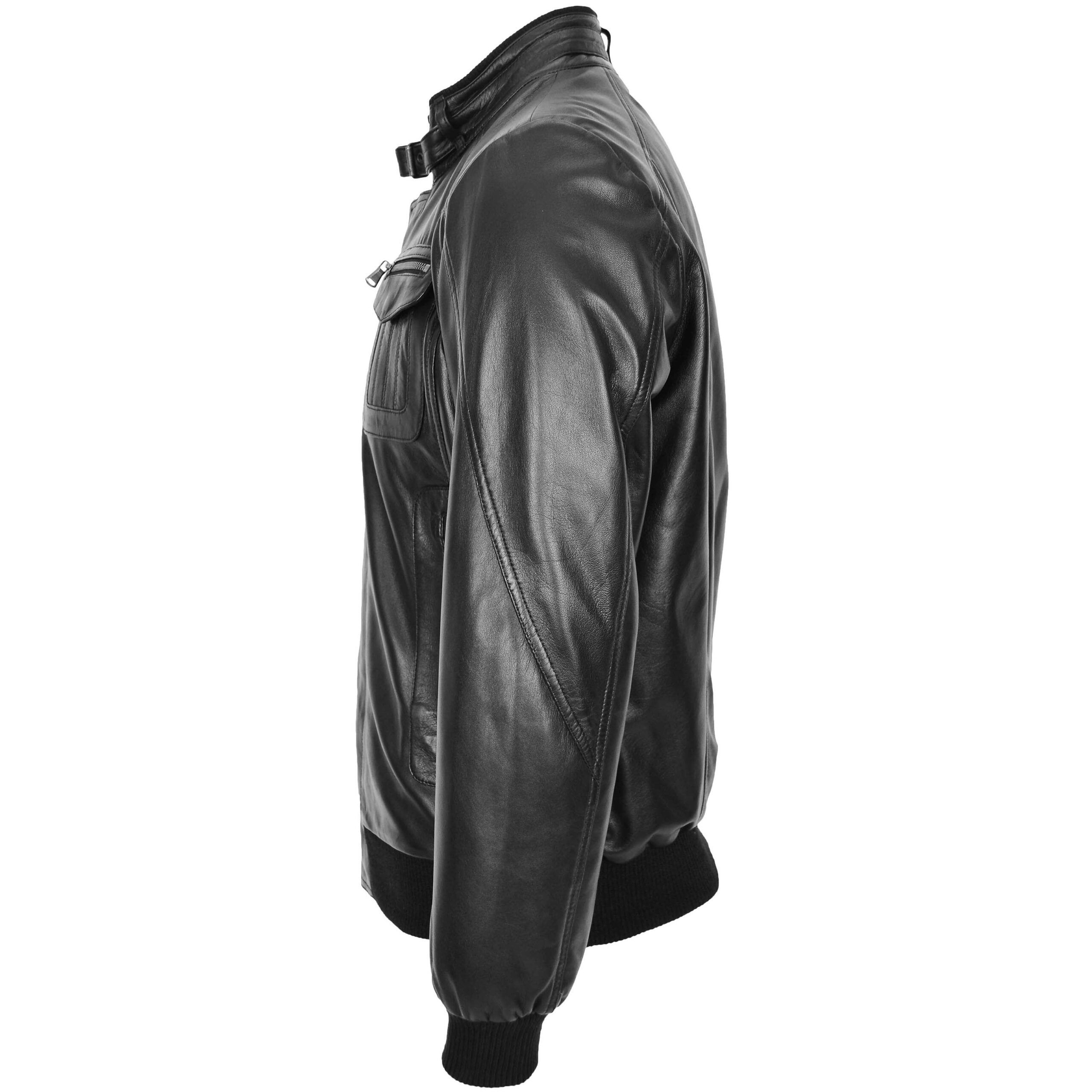 BUNERI Chaqueta Hombre Cuero Bomber Cazadora de Vuelo Negro - Imagen 5