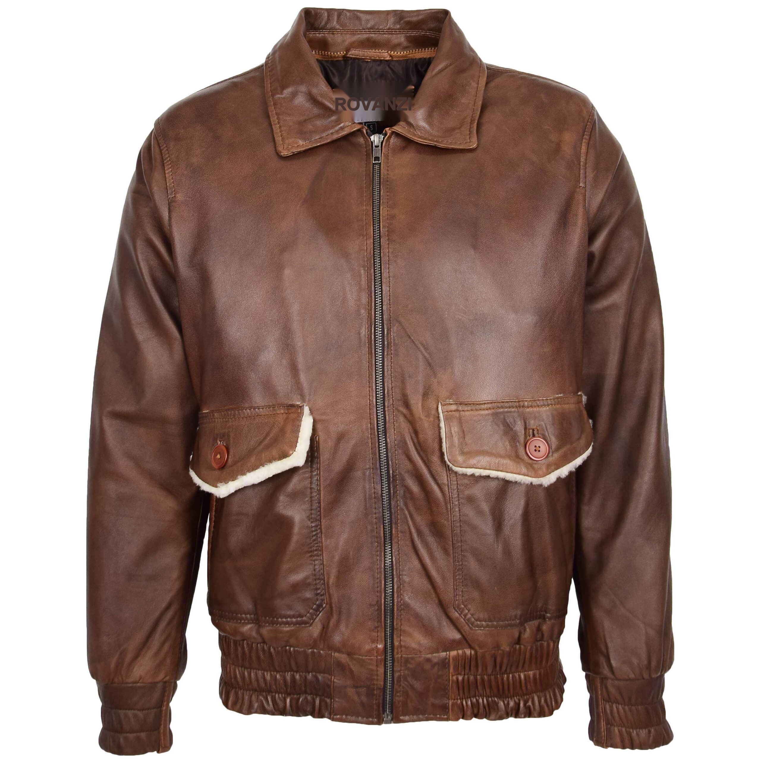 BUNERI Chaqueta Hombre Cuero Bomber Estilo G-1 Aviador Marron - Imagen 3