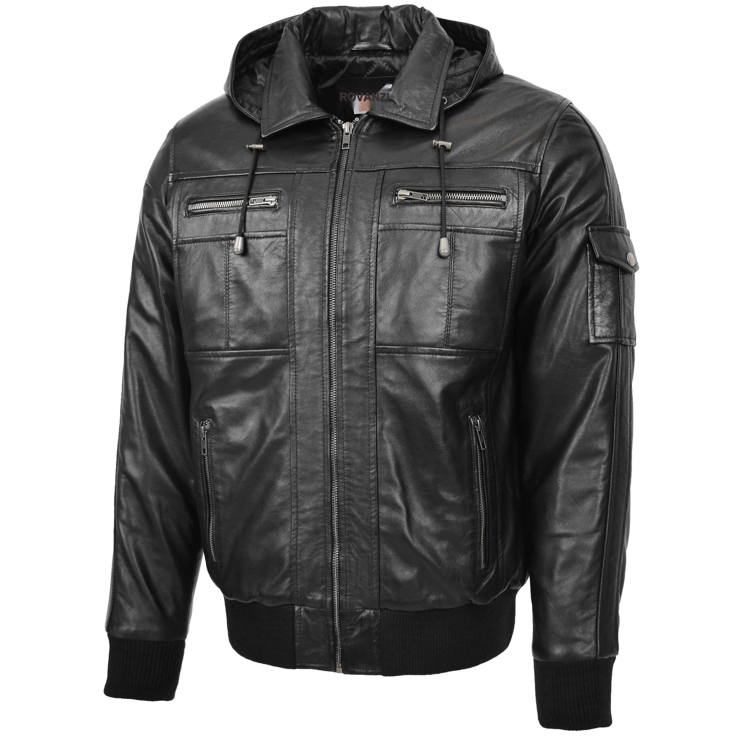 BUNERI Bomber Cuero Bronx Negra con Capucha - Imagen 5