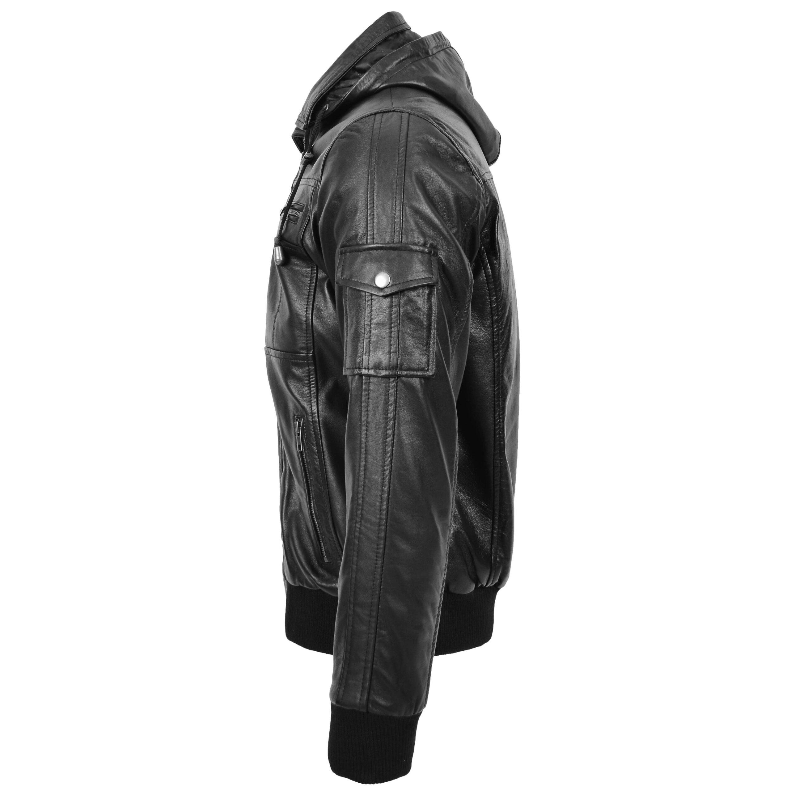BUNERI Bomber Cuero Bronx Negra con Capucha - Imagen 6