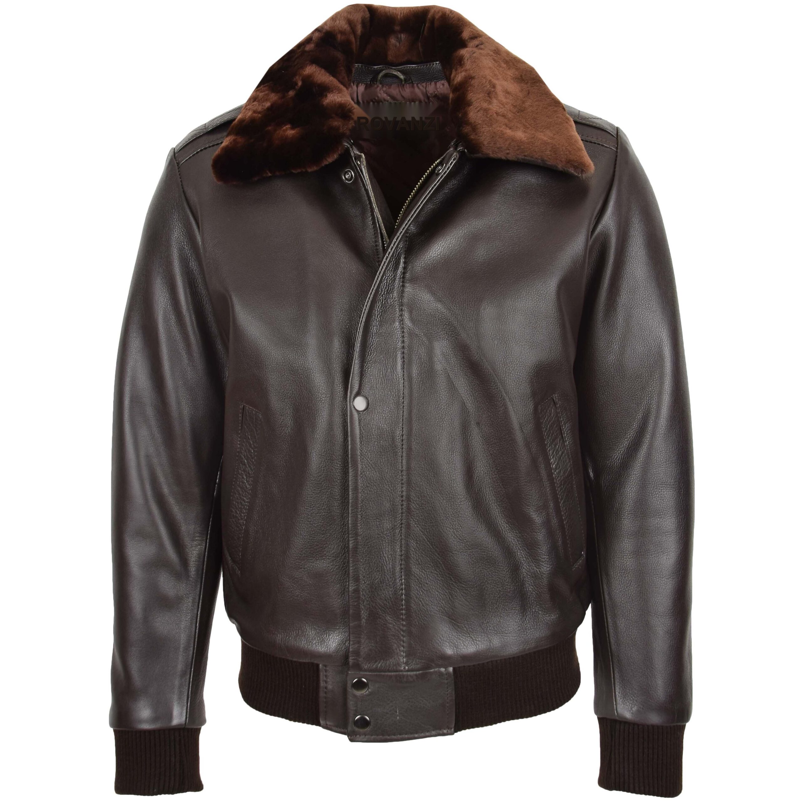 BUNERI Piloto Cuero Leroy Marrón Bomber Cuello Desmontable