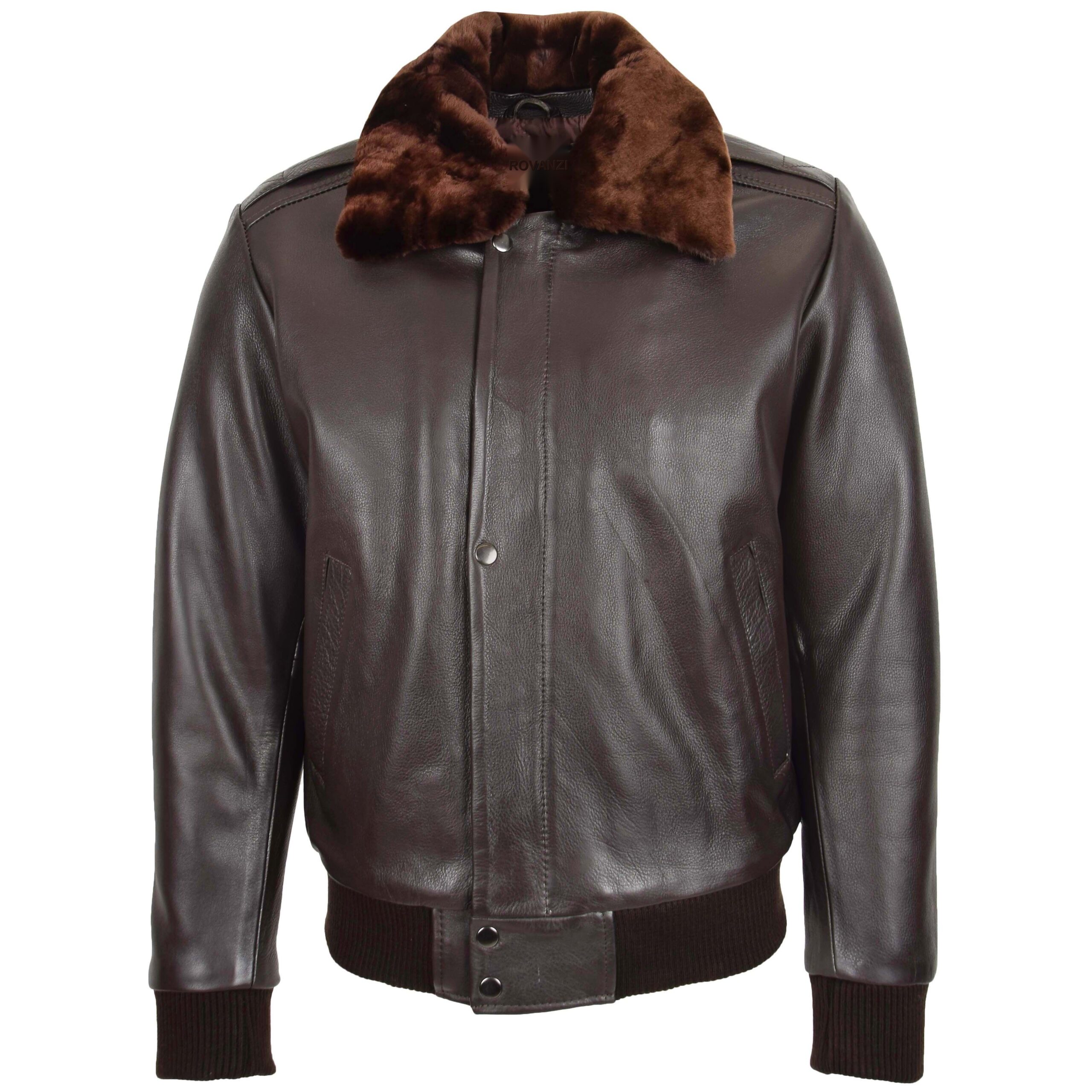 BUNERI Piloto Cuero Leroy Marrón Bomber Cuello Desmontable - Imagen 3